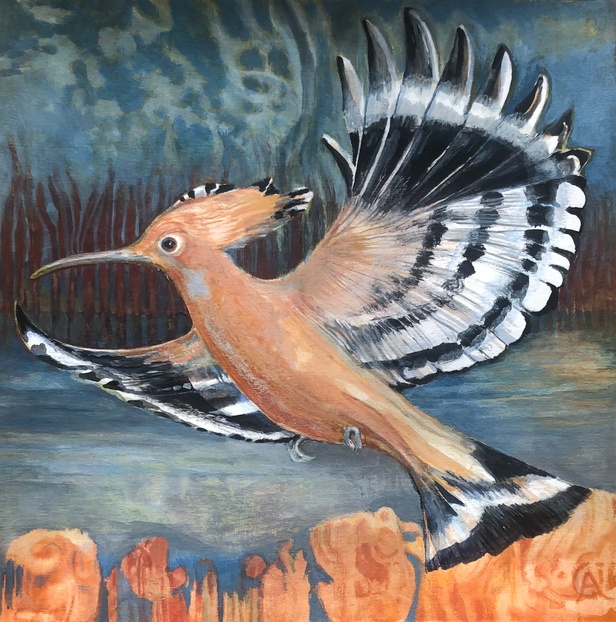 Flying hoopoe painting