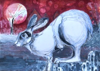 white, hare, wildlife art