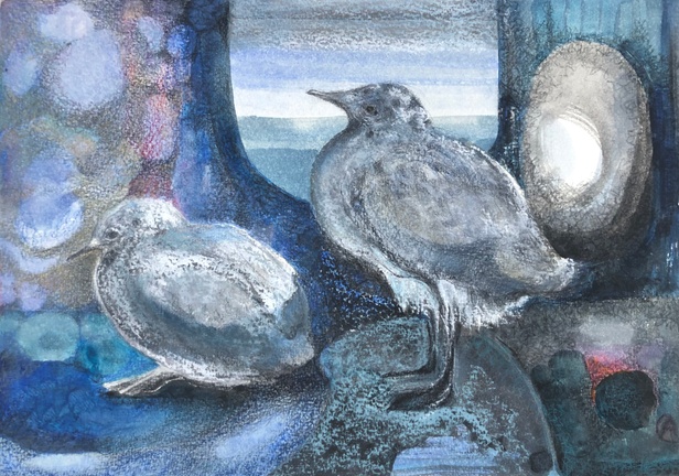 Baby blackback gulls painting