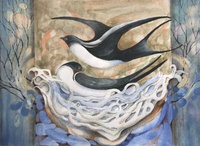 Swallows, nest, wildlife art